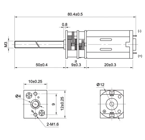 Getriebe G53M mit M3 Gewindestange