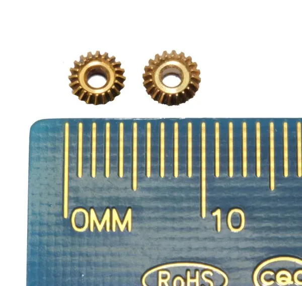 Kegelzahnrad-Satz, 2 Stück, Modul 0.2, 20 Zähne, Bohrung 1,8-2 mm