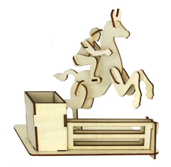 3D Holz Puzzle Springreiter mit Stiftebox