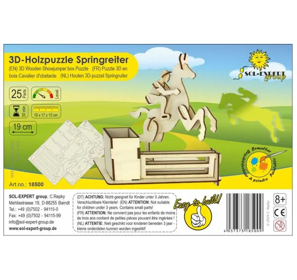 3D Holz Puzzle Springreiter mit Stiftebox