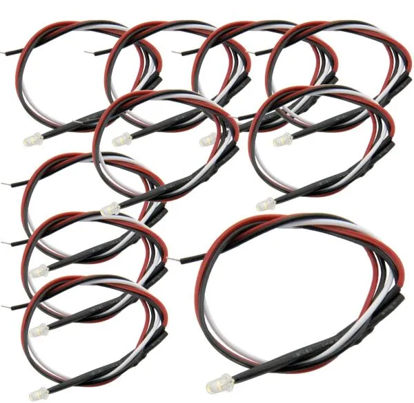 Bi-Color-LED, 3 mm für Züge, warmweiß/rot, mit Kabel, 10er Set