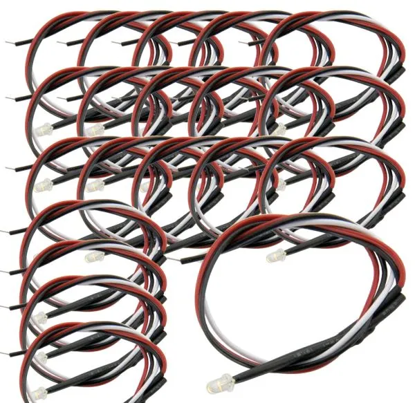 Bi-Color-LED, 3 mm für Züge, warmweiß/rot, mit Kabel, 20er Set