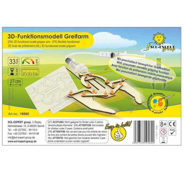 Funktionsmodell "pneumatisch angetriebener Greifarm", Bausatz für Kinder und Entdecker