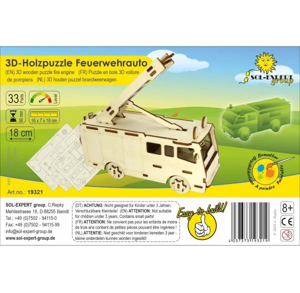 3D-Holzpuzzle schweres Feuerwehr-Löschfahrzeug