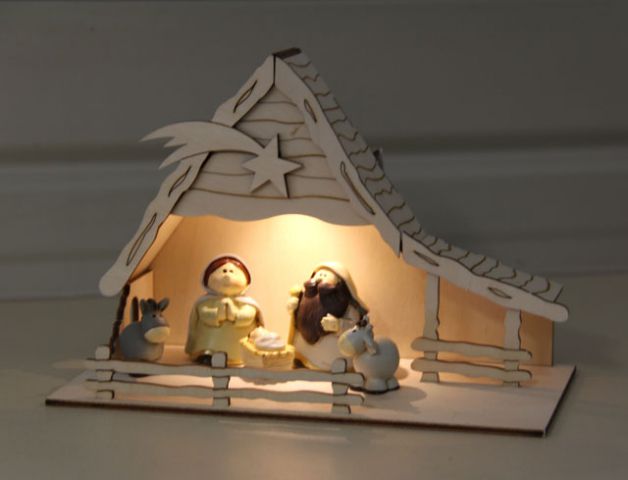 Weihnachtskrippe Bethlehem, mit Solar Beleuchtung